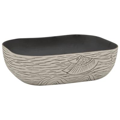 VidaXL Opzetwasbak rechthoekig 48x37,5x13,5 cm keramiek grijs en zwart