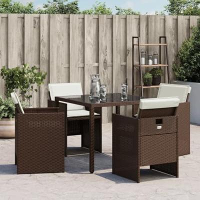 Tuinstoelen 4 st met kussens poly rattan bruin - thumbnail