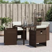 Tuinstoelen 4 st met kussens poly rattan bruin - thumbnail