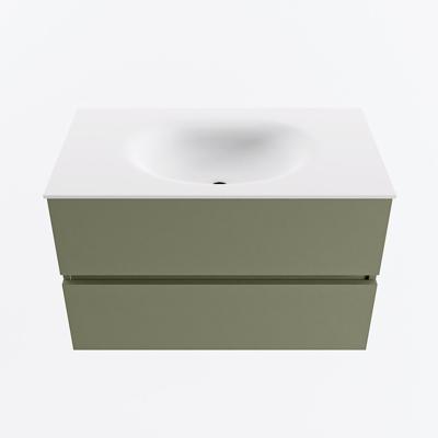 MONDIAZ VICA 80cm badmeubel onderkast Army 2 lades. Wastafel MOON midden zonder kraangat, kleur Talc.