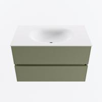 MONDIAZ VICA 80cm badmeubel onderkast Army 2 lades. Wastafel MOON midden zonder kraangat, kleur Talc. - thumbnail