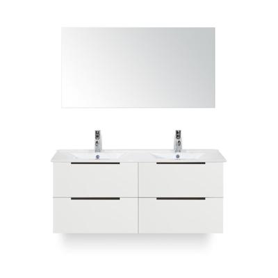 Seville Badmeubelset 120 cm - 4 laden Wit Hoogglans Edge - Wastafel Enjoy Dubbel - met Spiegel