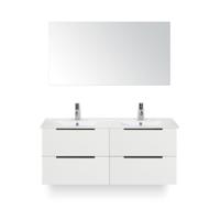 Seville Badmeubelset 120 cm - 4 laden Wit Hoogglans Edge - Wastafel Enjoy Dubbel - met Spiegel - thumbnail