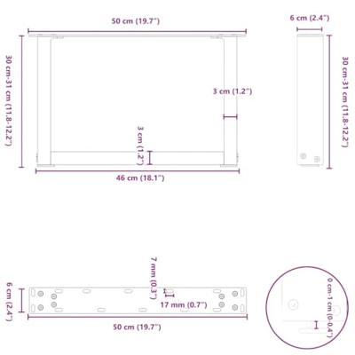 Salontafelpoten 2 st U-vormig 50x(30-31) cm staal naturel