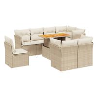 9-delige Loungeset met kussens poly rattan beige - thumbnail