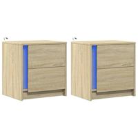 Nachtkastjes met LED-verlichting 2 st bewerkt hout sonoma eiken - thumbnail
