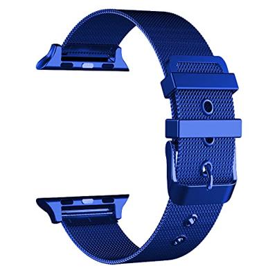 By Qubix - Milanese met gesp bandje - Blauw - Compatible met Apple Watch 44mm / 45mm / 46mm / 49mm - Compatible Apple watch bandjes