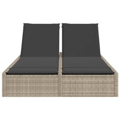Ligbed 2-persoons met kussens poly rattan lichtgrijs