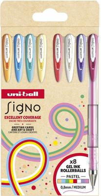 Uni-ball roller Signo Pastel, medium punt, geassorteerde kleuren, etui van 8 stuks