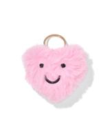 HEMA Sleutelhanger 6x2.5cm fluffy hartvorm met gezichtje roze - thumbnail