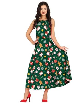 Kerstjurk Lang Groen Met X-Mas prints