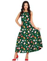 Kerstjurk Lang Groen Met X-Mas prints - thumbnail