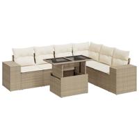 7-delige Loungeset met kussens poly rattan beige - thumbnail