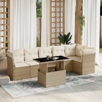 7-delige Loungeset met kussens poly rattan beige - thumbnail