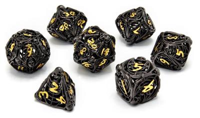 CritStones Hollow Metal Dice Set Soulreaper Gold (7)