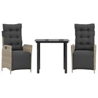 3-delige Tuinset met kussens poly rattan lichtgrijs - thumbnail