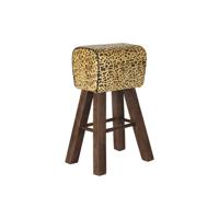 Kruk DKD Home Decor Zwart Hout Bruin Leer (43 x 35 x 75 cm) - thumbnail