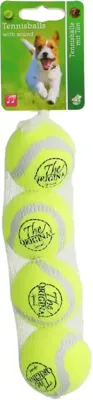 Boon hondenspeelgoed tennisbal squeak s geel net a 4 stuks