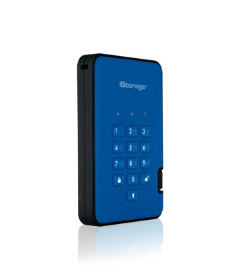 iStorage diskAshur2 SSD 1TB Blauw - Veilige draagbare Solid State Drive - Beveiligd met een wachtwoord - Stofdicht en waterdicht - Hardwarematige versleuteling