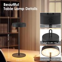 Draadloze Oplaadbare LED Tafellamp - Binnen & Buiten - Dimbaar - ø12.8 x 36.6 cm - Warmwit licht - 3000mAh - Zwart - thumbnail