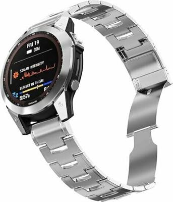 By Qubix - Titanium schakelband - Zilver - Compatible met Garmin Fenix 8-47mm - Compatible Garmin bandje - Bandbreedte: 22mm