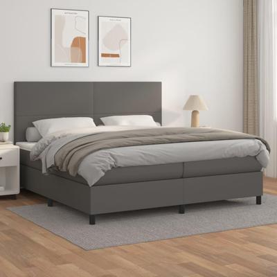 Boxspring met matras kunstleer grijs 200x200 cm