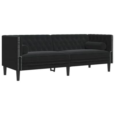 Driezitsbank Chesterfield-stijl met bolsters fluweel zwart Driezitsbank Chesterfield-stijl met bolsters fluweel zwart