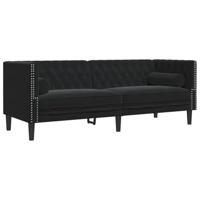 Driezitsbank Chesterfield-stijl met bolsters fluweel zwart - thumbnail