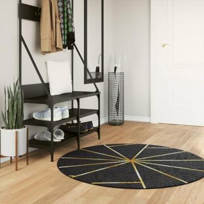 VidaXL Vloerkleed wasbaar anti-slip ø 120 cm zwart en goudkleurig VidaXL Vloerkleed wasbaar anti-slip ø 120 cm zwart en goudkleurig