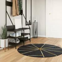 VidaXL Vloerkleed wasbaar anti-slip ø 120 cm zwart en goudkleurig - thumbnail