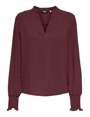 Only Onlmette V-neck Ls Smock Top Noos Wvn T-shirt Lange Mouw Tawny Port