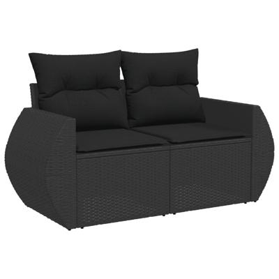 10-delige Loungeset met kussens poly rattan zwart - thumbnail