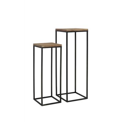 Light & Living Zuilen / bijzettafels 'Yarula' Set van 2 stuks, zwart+hout