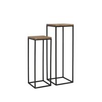 Light & Living Zuilen / bijzettafels 'Yarula' Set van 2 stuks, zwart+hout - thumbnail