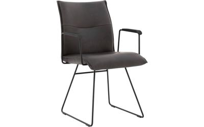 Goossens Excellent Eetkamerstoel Nica grijs leer met armleuning Sledevoet, modern design