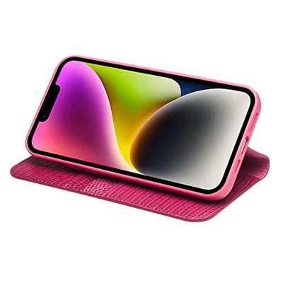 Qialino - iPhone 14 Plus - Leren bookcase hoes - Croco Roze