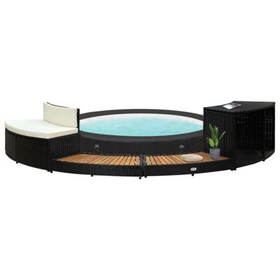 Spa-ombouw poly rattan en massief acaciahout zwart Spa-ombouw poly rattan en massief acaciahout zwart