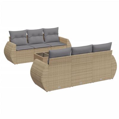 7-delige Loungeset met kussens poly rattan beige - thumbnail