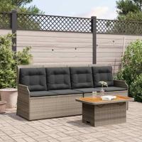 3-delige Loungeset met kussens poly rattan grijs - thumbnail