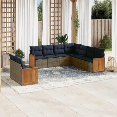 9-delige tuinbankset met kussens, grijs polyrotan