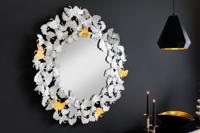 Decoratieve wandspiegel GINKGO LEAFS XL 90cm goud zilver rond handgemaakt metaal - 42778 - thumbnail