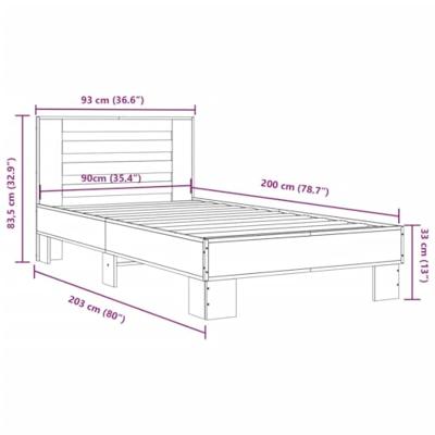 Bedframe bewerkt hout en metaal zwart 90x200 cm