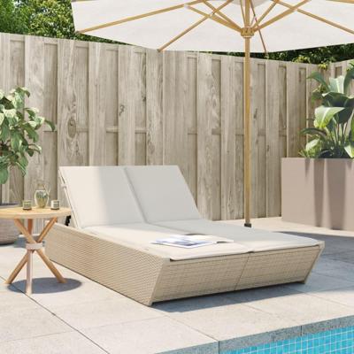 Ligbed 2-persoons met kussens poly rattan beige