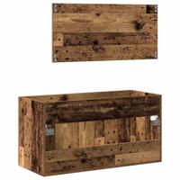 Badkamerkast met spiegel bewerkt hout oud houtkleurig - thumbnail