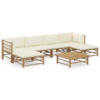 7-delige Loungeset met crèmewitte kussens bamboe