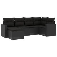 6-delige Loungeset met kussens poly rattan zwart - thumbnail