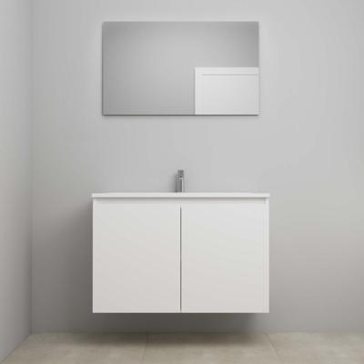 On-Line Badkamermeubelset - 100 cm - Bouwpakket - Greeploos 2 Deuren - Acryl Wastafel - 1 Kraangat - Spiegel - Hoogglans Wit