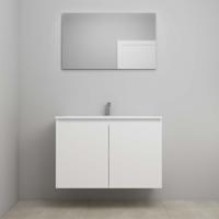 On-Line Badkamermeubelset - 100 cm - Bouwpakket - Greeploos 2 Deuren - Acryl Wastafel - 1 Kraangat - Spiegel - Hoogglans Wit - thumbnail
