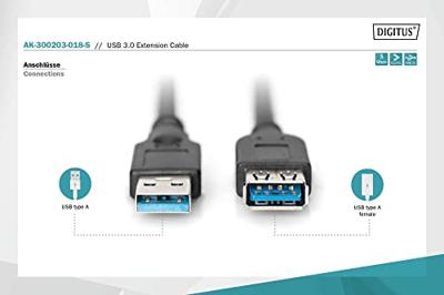 Digitus AK-300203-018-S USB-kabel USB 3.2 Gen1 USB-A stekker, USB-A bus 1.80 m Zwart