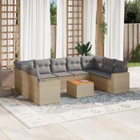 10-delige Loungeset met kussens poly rattan beige - thumbnail